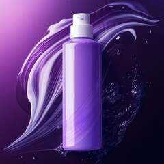 Elevated elegance, a purple bottle amidst swirling textures and freshness