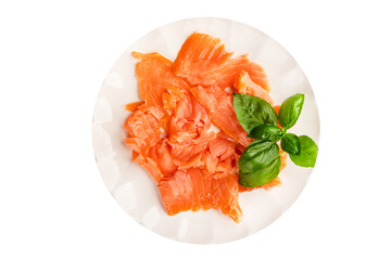 Smoked salmon fish seafood portion size natural product tasty snack fresh delicious gourmet food background on the table rustic top view copy space pescetarian diet