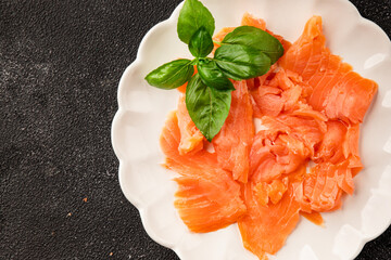 Smoked salmon fish seafood portion size natural product tasty snack fresh delicious gourmet food...