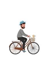 Obraz premium Flat Cartoon Man Riding Bicycle With Cute Dog
