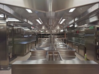 Professional Stainless Steel Kitchen on a cruise ship