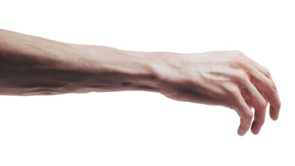 Reaching out human hand gesture against studio photography isolated view expressive concept