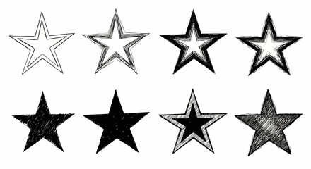 Fototapeta premium Drawn star shapes collection in various sketchy styles for creative design projects