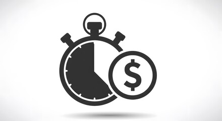Flat vector icon of stopwatch with dollar sign overlay