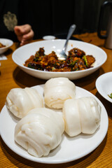 huabao and kkanpungdonggo. Kkanpung Donggo is a Korean-style Chinese dish made with deep-fried shiitake mushrooms stuffed with minced meat, stir-fried in a spicy and sweet garlic sauce.