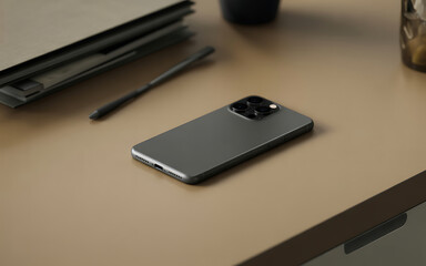 Modern smartphone resting on a textured desk surface