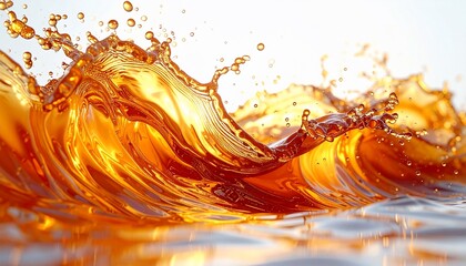 A vibrant golden liquid erupts in a dynamic splash, showcasing the texture and movement of the liquid.