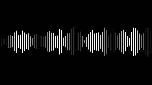 Sketch of musical soundtrack. Frequency audio waveform. 4K Simple equalizer on green background. Motion graphic and animation background. Simple minimalistic equalizer, white lines on bl