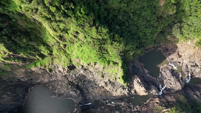 Barron Gorge National Park, Kuranda, Queensland, Australia &ndash; 4K Aerial Drone Footage of Barron Falls, Lush Rainforest, Skyrail Gondola, Kuranda Train, and Scenic Cairns Hinterland Landscape