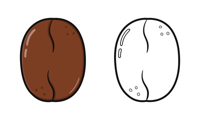An illustration of a coffee bean, presented in both color and outline