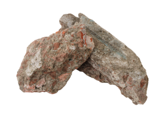 Broken concrete rubble debris isolated on transparent background
