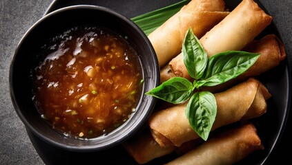 Crispy Spring Rolls with Dipping Sauce.