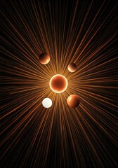 Radiant, central sphere with orbiting orbs