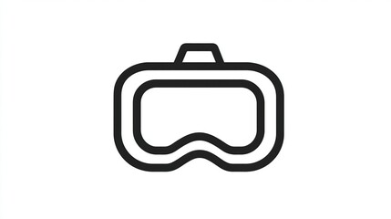 A minimalist line drawing of a VR headset, featuring a simple rectangular design with a top strap and lens sections indicated by subtle curves.  The image isnd