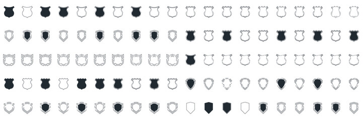 Shield icon set in vintage style. Protect shield security line icons. Badge quality symbol, sign, logo or emblem. Vector illustration	