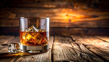 Whiskey in tumbler on rustic wood