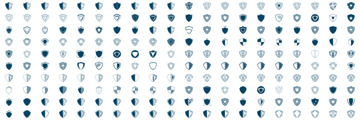 Shield icon set in vintage style. Protect shield security line icons. Badge quality symbol, sign, logo or emblem. Vector illustration	
