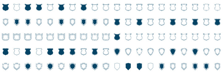 Shield icon set in vintage style. Protect shield security line icons. Badge quality symbol, sign, logo or emblem. Vector illustration	