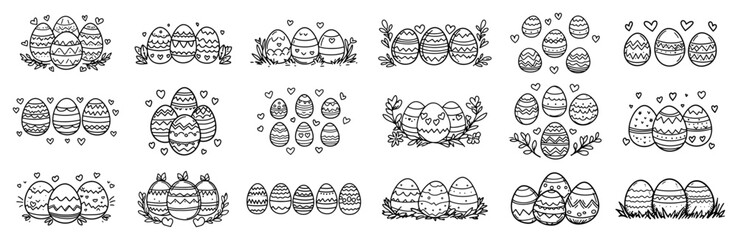 Set of Cute Doodle Easter Egg Illustrations