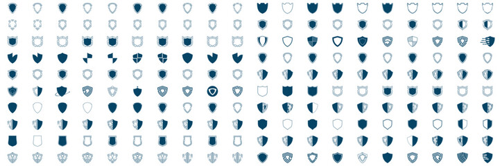 Shield icon set in vintage style. Protect shield security line icons. Badge quality symbol, sign, logo or emblem. Vector illustration	