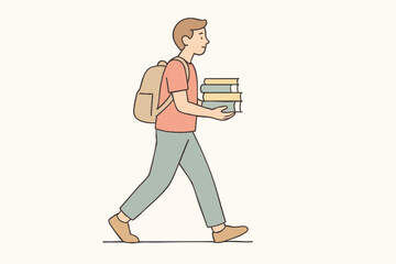 Boy walking with books and