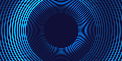 Abstract blue glowing geometric lines on dark blue background. Modern shiny blue circle lines pattern. Futuristic technology