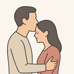 Couple embracing forehead touch