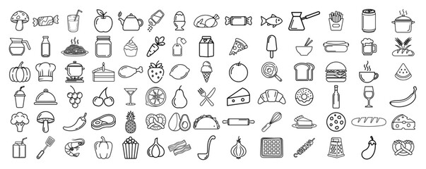 Hand Drawn Food and Drink Icons Set black shape vector laser cutting engraving monochrome print