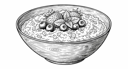 Delicious healthy oatmeal bowl with fresh strawberries and blueberries, perfect for breakfast