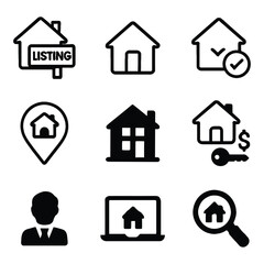 Real estate and property management icons set for business and services