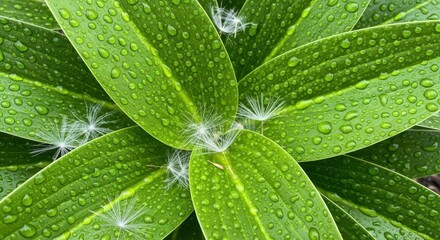 Close Up View of Green Leaves After Rain With Water Droplets