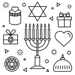 A vector of Happy Hanukkah icons set design outline Art 