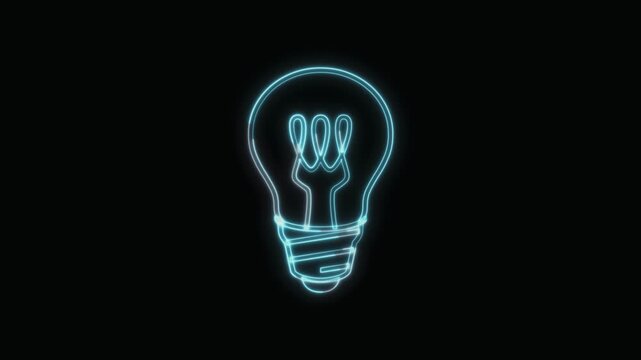 Light Bulb Icon Neon Seamless Loop 4K with Black Background Animated Promotional Typography for Video Editing