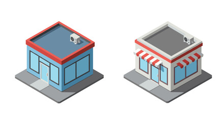 Isometric buildings with flat roofs and storefronts