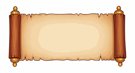 Elegant antique scroll with torn parchment and wooden rollers, perfect for historical themes and announcements.