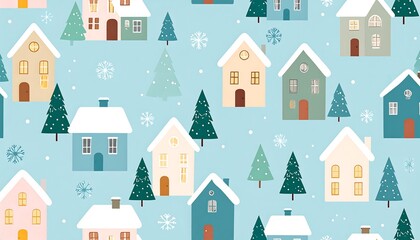 Fototapeta premium Cute winter village pattern