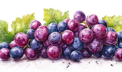 Vibrant bunch of purple and dark purple grapes with leaves