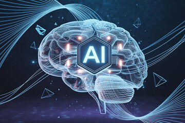 Futuristic ai brain with glowing circuits and digital network connections