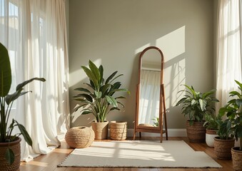 Serene minimalist living space with indoor plants and natural light for tranquil home decor ideas