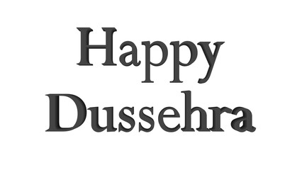 Happy Dussehra greeting with simple black serif typography on white background, minimal festival design for Vijayadashami celebration message