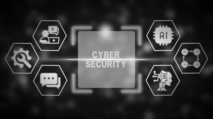 Cyber Security concept with AI and network icons in a grayscale digital network cybersecurity technology - Powered by Adobe