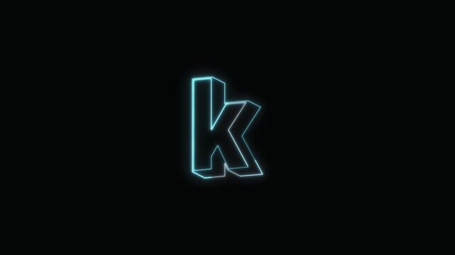Alphabet k Neon Text Seamless Loop 4K with Black Background Animated Promotional Typography for Video Editing