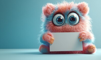 Fluffy creature holding a blank sign