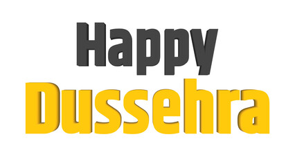 Happy Dussehra flat text greeting with bold golden yellow and black typography on isolated background, Vijayadashami wishes, Indian festival design