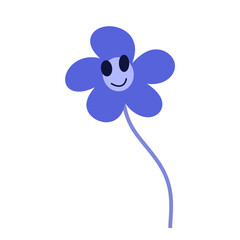 Cute Smiling Blue Flower PNG Clipart, Kawaii Cartoon Blossom Illustration for Spring, Digital Planner Stickers, Scrapbooking and Decoration