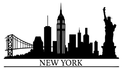 Obraz premium New york skyline silhouettes ideal for travel guides, posters, and websites capturing the iconic cityscape of new york city. Suitable for editorial use.