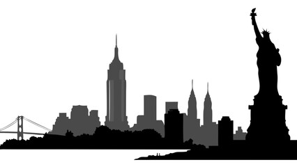 New york skyline in black and grey silhouette, perfect for branding, travel brochures, website banners, postcards, and social media posts.