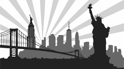 Obraz premium New york skyline silhouette with iconic landmarks suitable for travel brochures, advertising, websites, and social media. Ideal for capturing attention.