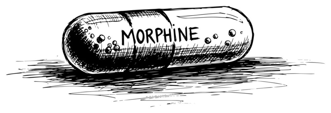 Hand Drawn Sketch of a Morphine Painkiller Capsule