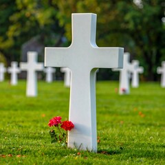White cross in a cemetery